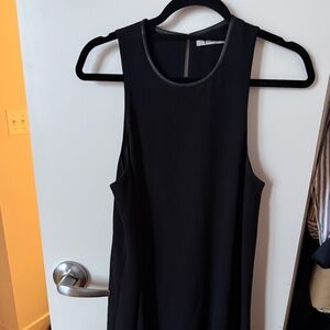 T Alexander Wang Leather Trim Trapeze Crepe Dress - Black